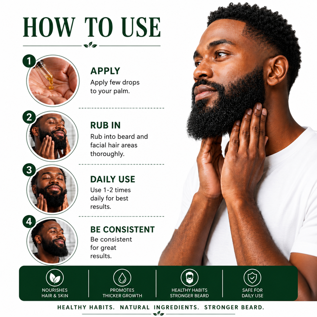 Beard Growth Oil, Rapid Beard Thickening, Plant Based Beard Growth Oil, Mean Beard Care 4oz