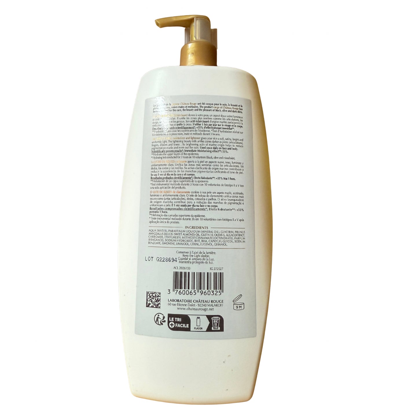 Chateau Rouge Paris Lait de Beaute Hydratant Eclaircissant 750ml