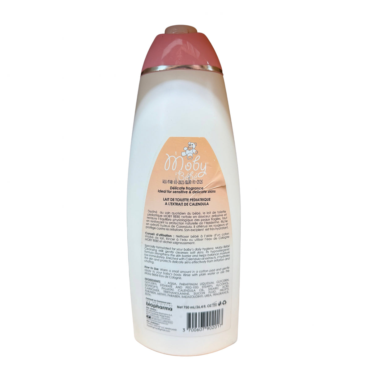 Moby Bebe Lait de Toilette Pediatrique a l'extrait de Calendula 750ml (Pink)