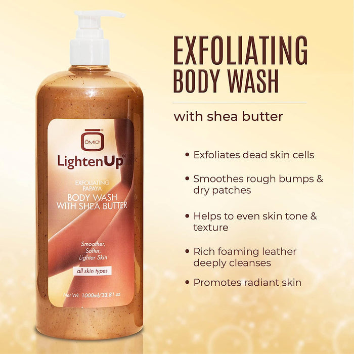 Omic LightenUp PLUS Exfoliating Papaya Body Wash with Shea Butter - 1000ml / 33.81 Oz